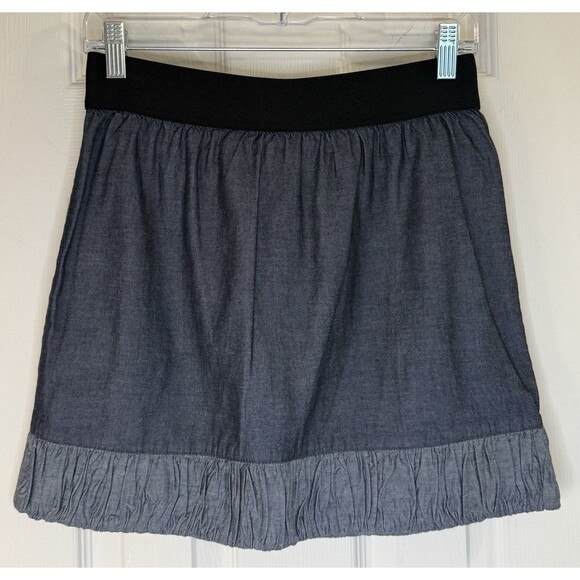 BCBGeneration Skirt Women’s Small Chambray Cotton Mini Skirt Ruffle Hem Zip Back - Picture 1 of 6